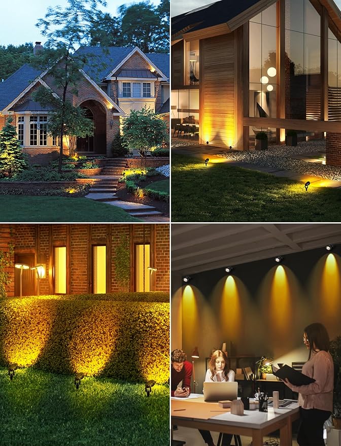 OurLeeme Outdoor LED Landscape Lighting - 4-in-1 LED Waterproof Spotlights for Outside with 36W Transformer Spotlight Landscape Lighting Plug in House Spot Lights Outdoor for Yard Garden (Warm)