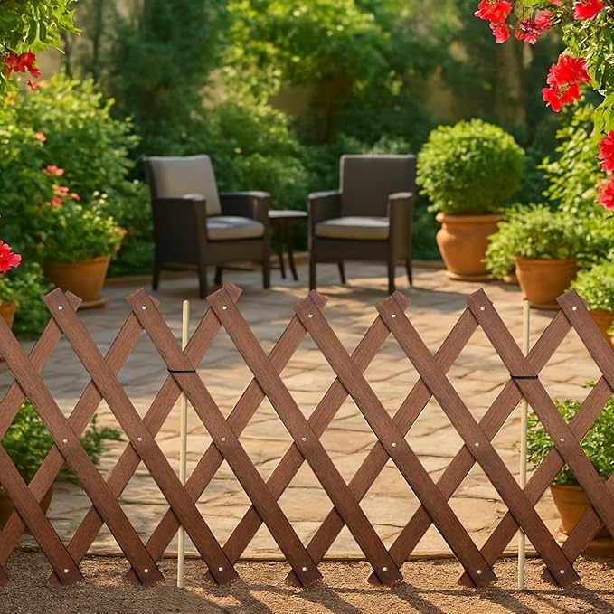 Expandable Wooden Lattice Trellis Outdoor Decorative Fence Panels for Climbing Plants Vine Ivy Rose Support Balcony Wall Decor Yard Landscape Edging Patio Divider Animal Barrier (3 Pack)