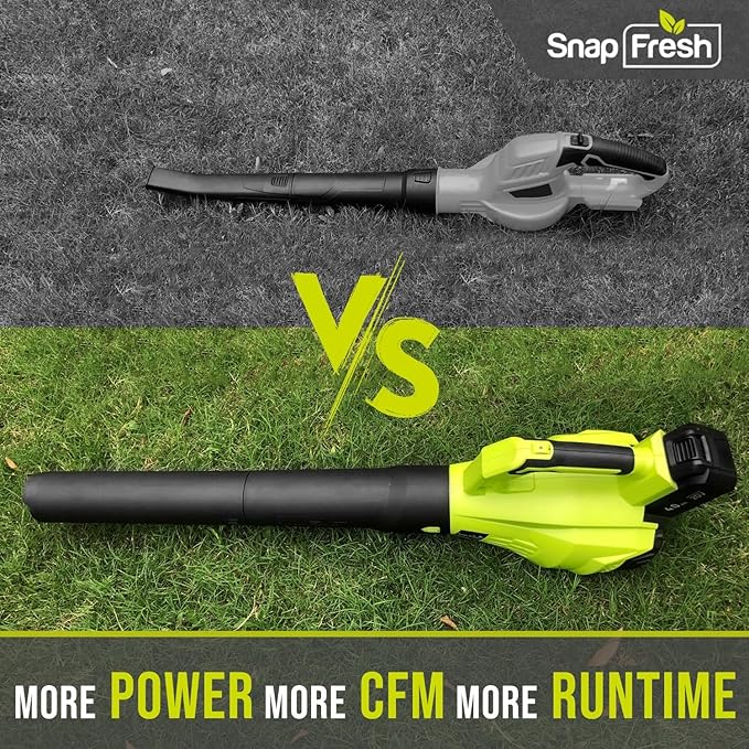 SnapFresh Leaf Blower Cordless - 350 CFM Electric Leaf Blower with 4.0Ah Battery &amp Fast Charger - Lightweight &amp 2-Speed - 20V Battery Powered Leaf Blowers for Lawn Care/Yard/Garden/Patio