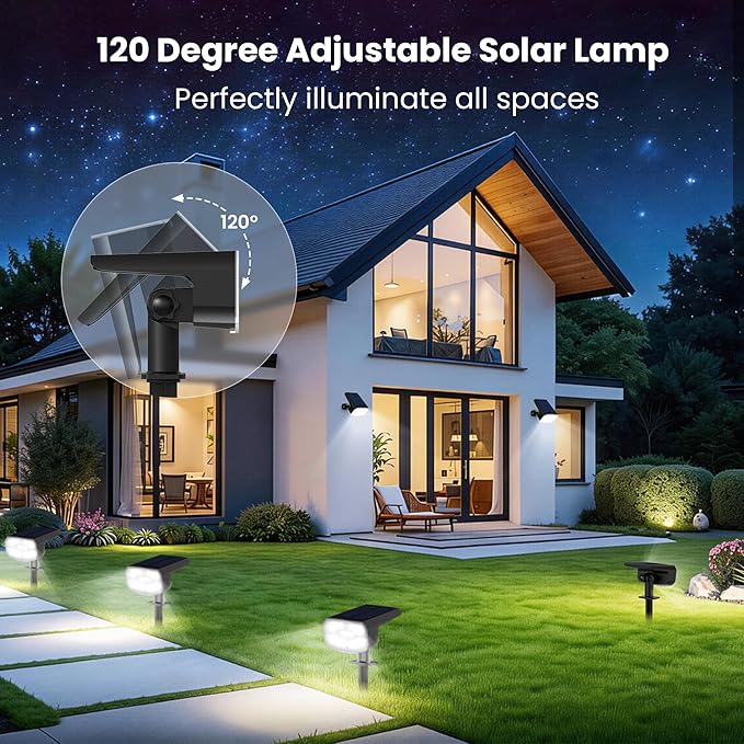 Solar Spot Lights Outdoor Waterproof IP656 PackCool Light 2 Lighting Modes Selectable Solar Powered Yard Garden Solar Spot Lights for Garden Outside Landscape Auto On/Off