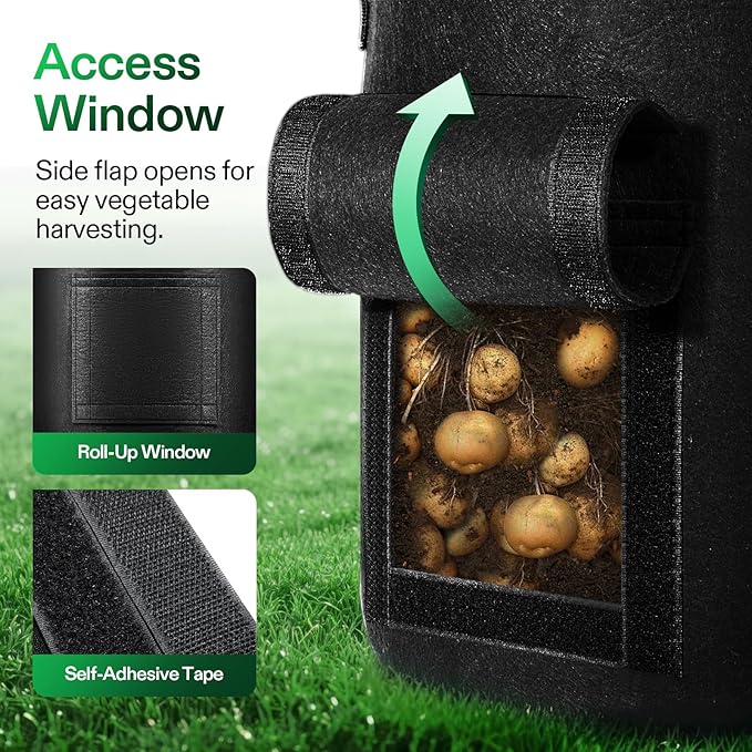 VIVOSUN 5-Pack 7 Gallon Potato Grow Bags Fabric Pots With Handle and Roll-up Window Planter Containers for Growing Potatoes Black