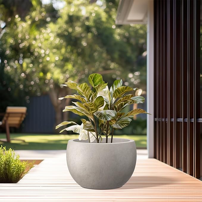 Kante 15.7 Dia Round Concrete Planter Outdoor/Indoor Large Bowl Plant Pots with Drainage Hole and Rubber Plug for Garden Patio Balcony Home Weathered Concrete