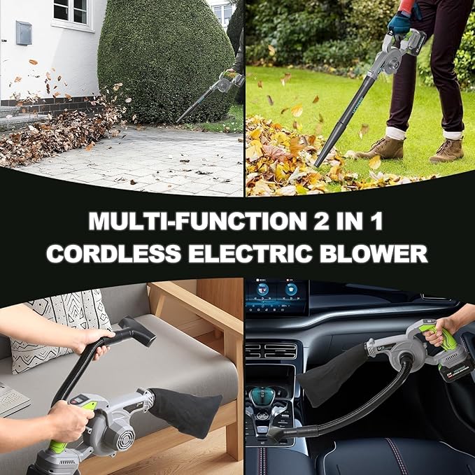 Leaf Blower21V Leaf Blower Cordless with Battery and Charger 106 CFM/240 MPH 2-in-1 Electric Leaf Blowers &amp Vacuum with 3 Speed ModeBlowers for Lawn Care (Grey-4.0Ah-1* Battery)
