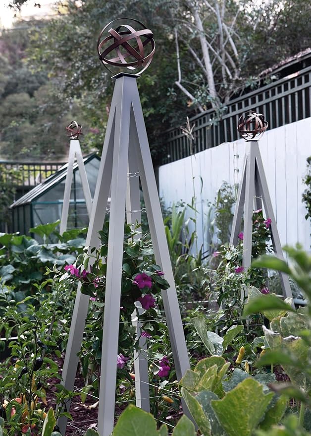 Akoris Metal Garden Obelisk Trellis | Made in USA | Sculptural Steel Support for Roses Vegetables Cliimbing Plants Vines | Garden Art for Landscape Design | Regular (Zinc/Silver)