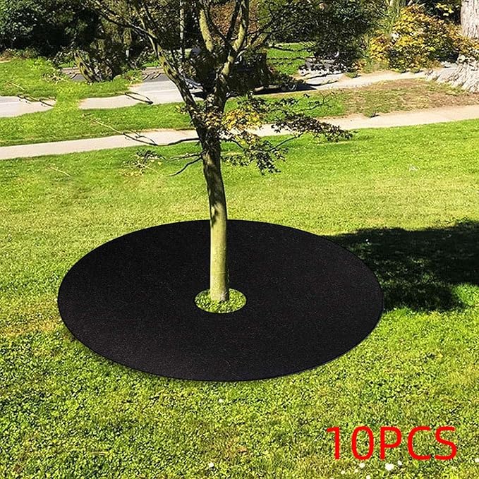 10x Tree Mulch Rings Weed Barrier Fabric with 2.76 Hole Gardening Thickened Plant Cover Breathable Non Woven Tree Protector Black