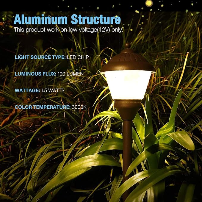 GOODSMANN Landscape Lighting Low Voltage Path Lights 2PK LED 1.5W 100 Lumens Pathway Lights and 4PK RGBW 12W 650 Lumens Spotlights Floodlight Outdoor Lights with Metal Spike and Connector