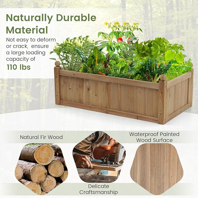 S AFSTAR Wooden Raised Garden Bed 46 L x 24 W x 16 H Outdoor Rectangular Planter Box W/ 4 Corner Drainage Raised Bed for Vegetable Fruit Flower Herb Planter Container for Patio Garden Lawn Yard