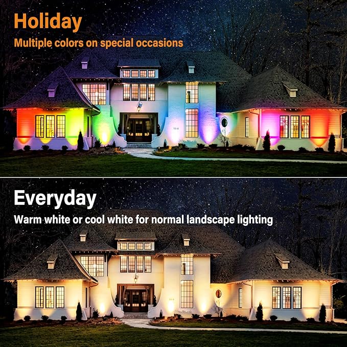 Low Voltage RGBW LED Landscape Lights Spot Lights Outdoor for Yard Garden Decor Spotlight 12V-24V Low Voltage Landscape Lighting with 16 Color Changing and Remote IP68 Waterproof (10 Pack)