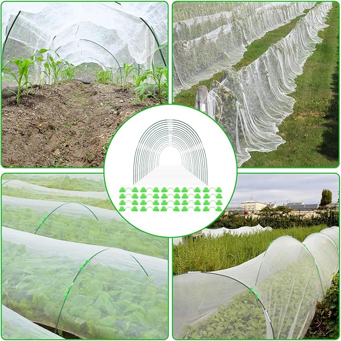 161 PCS Greenhouse Hoops for DIY Grow Tunnel 12 Sets of 7 FT Long Garden Hoops Kit Support Hoops Frame for Garden Netting Raised Bed Plant Row Cover DIY Plant Support Garden Stakes