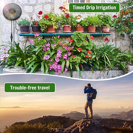 Solar Irrigation System TRJZWA 2 Pack Automatic Drip Irrigation Kit for Outdoor/Indoor Garden Watering System with Water Level DetectionDrip Irrigation System for 15 Potted Plant with 15m Water Hose