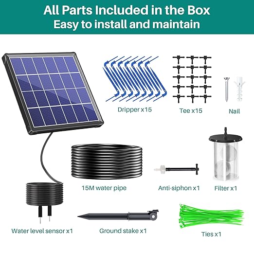 Biling Solar Drip Irrigation System 3W Drip Irrigation Kit Digital Programmable Smart Watering for 15 Potted Plants Outdoor Indoor Garden