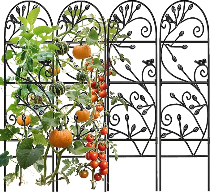 Amagabeli 4 Pack Garden Trellis for Climbing Plants Outdoor 46 x 15 Rose Wrought Iron Trellis for Vine Vegetable Flower Ivy Cucumber Decorative Trellis Black