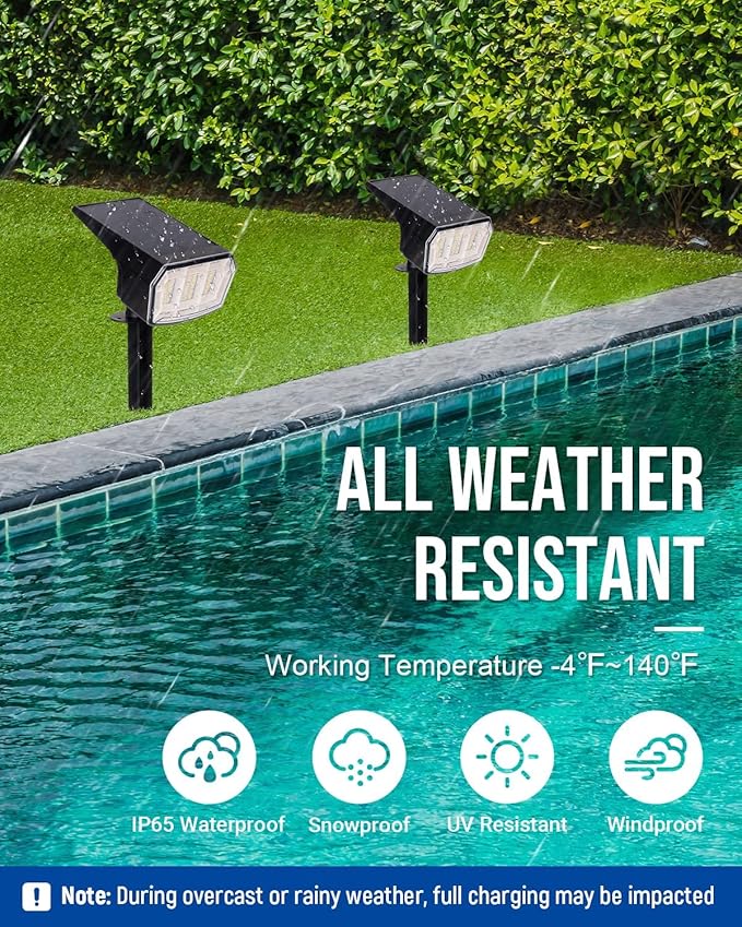 Solar spotlights Outdoor 63 LED 3 Lighting Modes IP65 Waterproof Lighten Yard Garden House Garage Pathway for Christmas Decorations-6 Pack