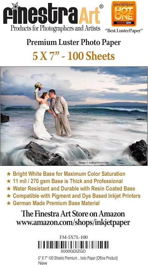 5 X 7 100 Sheets Premium Luster Inkjet Photo Paper