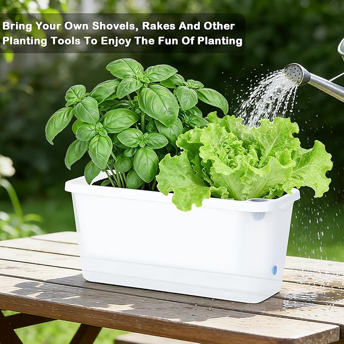 Window Box Planter 4 Packs 14 Inches Rectangle Flower Pots with Breathable Drainage Holes Pots for Vegetables Herbs Flowers Garden Windowsill Balcony (Translucent White)