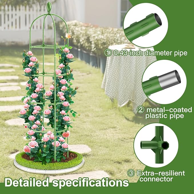 2 Pack Garden Obelisk Trellis 70IN Tall Plant Support for Climbing Vine Metal Covered Plastic Rustproof Heavy Duty Rose Trellis Indoor Outdoor (Green 70 * 11.8 * 11.8IN（H*W*L）)