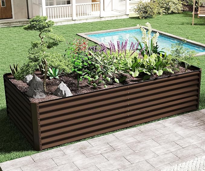 Planter Boxes Outdoor 8×4×2 Ft Metal Garden Raised Bed Galvanized Garden Boxes Outdoor Raised for Elevated Vegetable Flower Herbs (8×4×2FT)