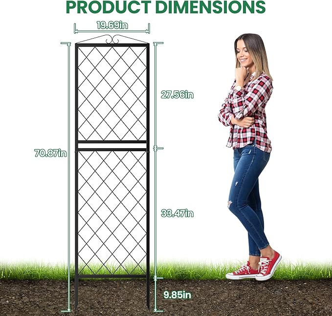 SUNYRISY 2Pack Metal Garden Trellis for Climbing Plants Outdoor 71x20in Metal Plant Support for Flowers Tomato Cucumber Rose Vegetable Garden Courtyards Lawns Decoration