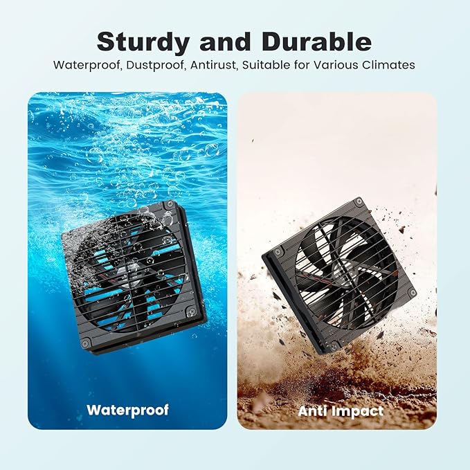 7.1 Solar Greenhouse Fan 2 Pack 25W x 2 Large Solar Powered Intake and Exhaust Fan Outdoor Waterproof 16.5 ft Cord Strong Airflow for Chicken Coop Shed Cabin Circulation and Ventilation