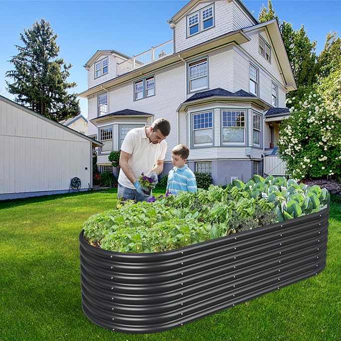 FRIZIONE 8FT(L)×3FT(W)×2FT(H) Raised Garden Bed OutdoorRaised Garden Beds for Flower Raised Planter Box Outdoor for Herb Vegetable-Gray