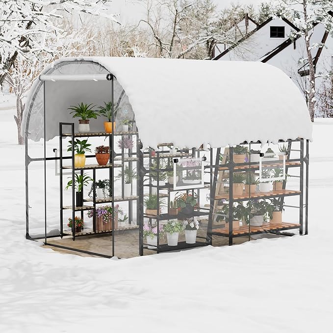 Greenhouse for Outdoor - Walk in Greenhouse with Ventilated Mesh Windows Heavy Duty Metal Frame Weatherproof Cover Roll Up Door Large Plant Garden Hot House for Plants Seedlings - 8.2x6.6x6.6 ft