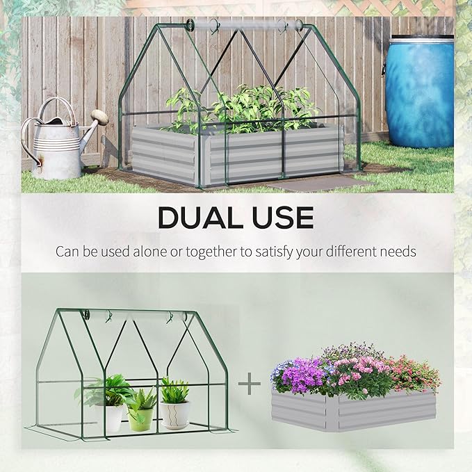 Elevated Metal Garden Bed with Greenhouse Top 48”x36” Outdoor Planter with 2 Adjustable Windows to Optimize Growing for Fruits and Flowers Clear Cover Included