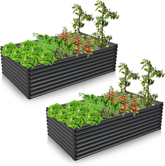 6x1.6x3.6ft Galvanized Raised Garden Bed Dual Use Metal Elevated Planter Box &amp Log Storage Rack Rectangular Planter Bed with Open Bottom Design for Vegetables Flowers (2)