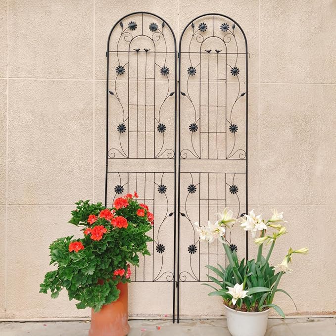 Metal Garden Trellis for Climbing Plants Vines Rose Rustproof Trellis for Outdoor Decor Garden Backyard Patio Outdoor Flower Support Easy Assembly 86.7 x 19.7 (Black 2 Pack)