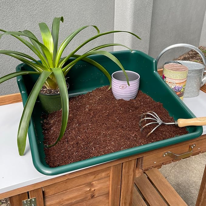 Garden Tidy Tray – Green 22 L x 24.25 W x 8 H – Sturdy One-Piece Potting Tray Indoor/Outdoor Gardening Recycled Plastic Lightweight Versatile Use