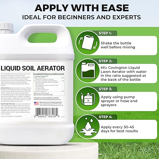 Covington Liquid Lawn Aerator (1 Gallon) – Soil Conditioner &amp Softener for Lawns &amp Gardens – Loosens Clay &amp Compacted Soil for Better Water &amp Nutrient Absorption – Liquid Aeration Conc