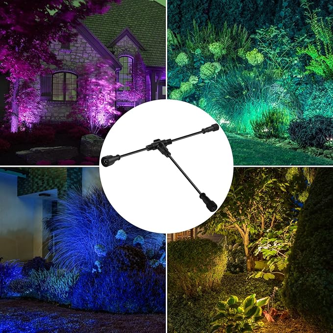 SUNTHIN 6 Pack RGB Color Changing Spot Uplights with Remote &amp 9.8FT T Shape Tee Extension Cord