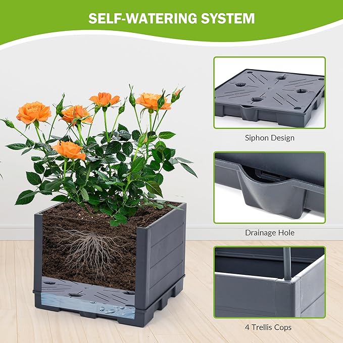 GENMOUS Raised Garden Bed with Tomato Planter Box Trellis 56'' Tomato Cages for Garden Tomato Planter Cage for Patio for Climbing Plants Vegetable Vine Flowers Outdoor &amp Indoor 4 Pack