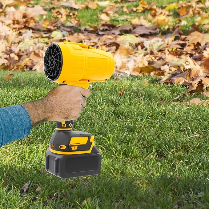 Handheld Electric Cordless Leaf Blower 21000RPM Leaf Blower with 540G Wind Pressure &amp 450W Power Handheld Blowers with 2 Battery &amp 1 Charger for Blow Leaves &amp Dust (Yellow)