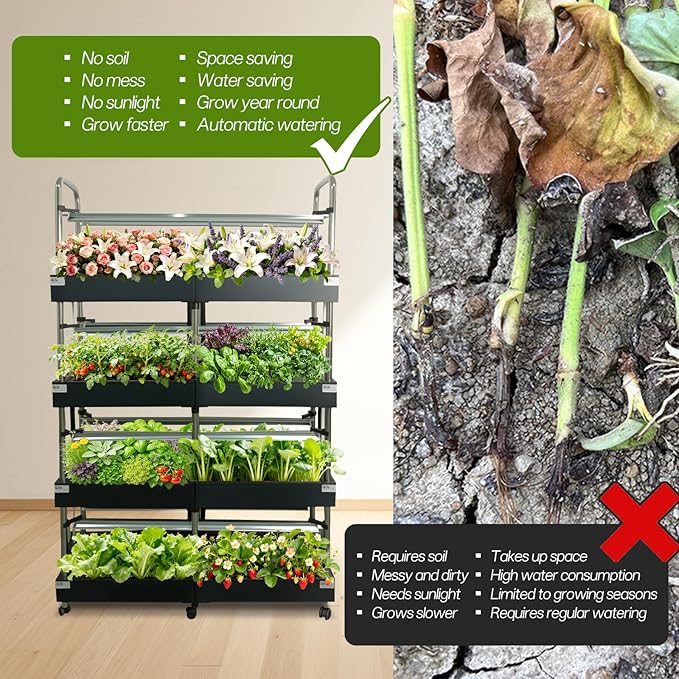 Large 4-Tier Hydroponics Growing System Kit 160 Pods Vertical Hydroponic Garden with Full-Spectrum LED Grow Light Dual Auto Circulating Water Pumps 51L Indoor System for Herbs&amp Microgreens