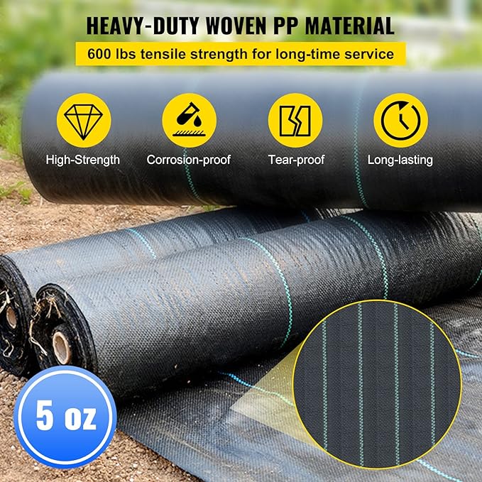Heavy Duty 3FT x 500FT Woven Weed Barrier Landscape Fabric - 5OZ Gardening Weed Blocker Geotextile Drainage &amp Driveway Ground Cover for Landscaping and Weed Control