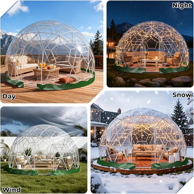 9.7 x 5.7 FT Garden Dome Tent Outdoor TPU Greenhouse for 2-4 Person Greenhouse Garden with Window Waterproof Clear Dome Tent Suitable for Camping Party Wedding Christmas