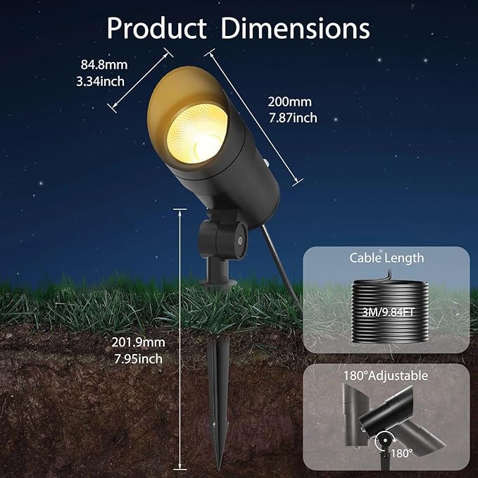 LOTMOS 30W Flag Pole Lights Dusk to Dawn LED Spot Outdoor with 9.68FT Cord 120V Plug in 3000K Warm Light Bullet Landscape Palm Tree Light with Photocell Sensor for Yard Lawn Statue