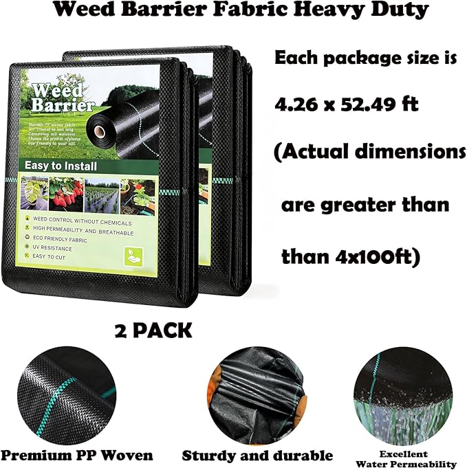 Weed Barrier Fabric Heavy Duty 4x100ft – Landscape Fabric with 40 U-Shaped Staples &amp Garden Scissors – Non-Woven Geotextile Ground Cover for Weed Control Garden Driveway &amp Patio