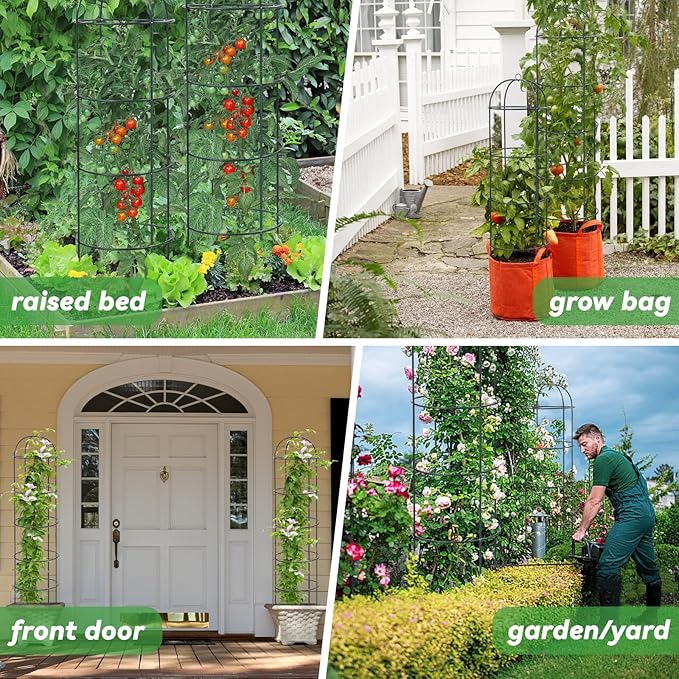 Large Trellis Garden Obelisk Trellis for Climbing Plants Outdoor 55 Metal Trellises for Tomato Cucumber Clematis Rose Vine Support Heavy Duty Round Cage Stand for Grow Bag Raised Bed Yard 2 Pack
