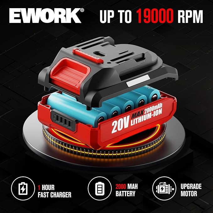EWORK Leaf Blower Cordless 20V 130CFM &amp 200MPH Small Electric Leaf Blower with 2x2.0Ah Battery and Fast Charger Mini Battery Powered Lightweight Blowers for Lawn Care Leaves Jobsite