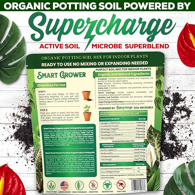 Organic Potting Soil for Indoor Plants. Boost House Plant Growth for Monstera Fiddle Leaf Money Tree Pothos Snake Plant Aroid Flowers Herbs Veggies &amp More Smart Grower 3 LB Ready to Plan