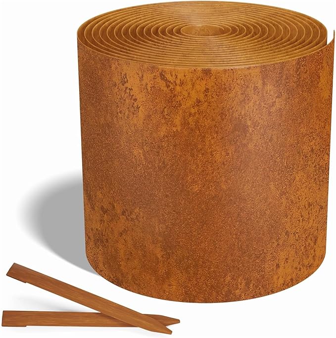 Worth Galvanized Steel Landscape Edging Roll Flexible Metal Garden Border Fence with 8 Stakes for Lawn Flower Bed Yard 6 Inch x 25 Foot Rust