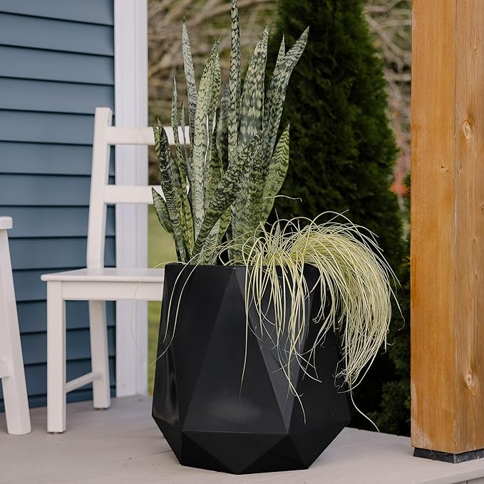 Beuta Large Planters for Outdoor Plants - Set of 3 15.5/18/20 Inches Outdoor Planters for Porch - Tall Planter for Outdoor &amp Indoor Plants | Large Indoor Plant Pot- USA Made - Black