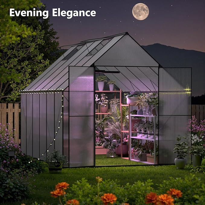 Green House for Outside Greenhouse for Outdoor Walk-in Garden Greenhouses Heavy Duty Polycarbonate Greenhouse Backyard Green Houses8x12