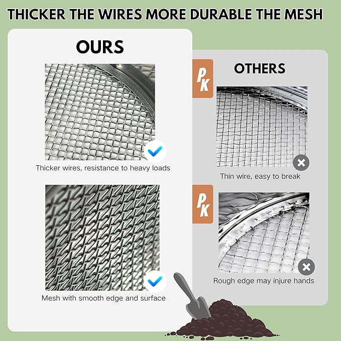 Soil Sifter for Gardening Stainless Steel Sifting Pan Dirt Sifter 9.5in Rock Sifter with 5 Sieve Mesh Filter Sizes