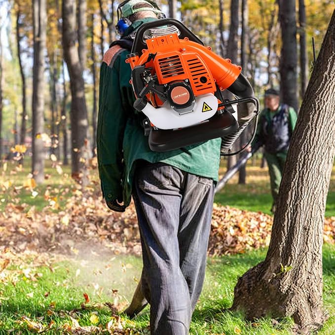 Backpack Gas Power Leaf Blower 63CC 665 CFM 2-Stroke Engine High Strength Leaf Blower Snow Blower Dust Blower for Outdoor from USA Fast Arrival (EB808 Orange)