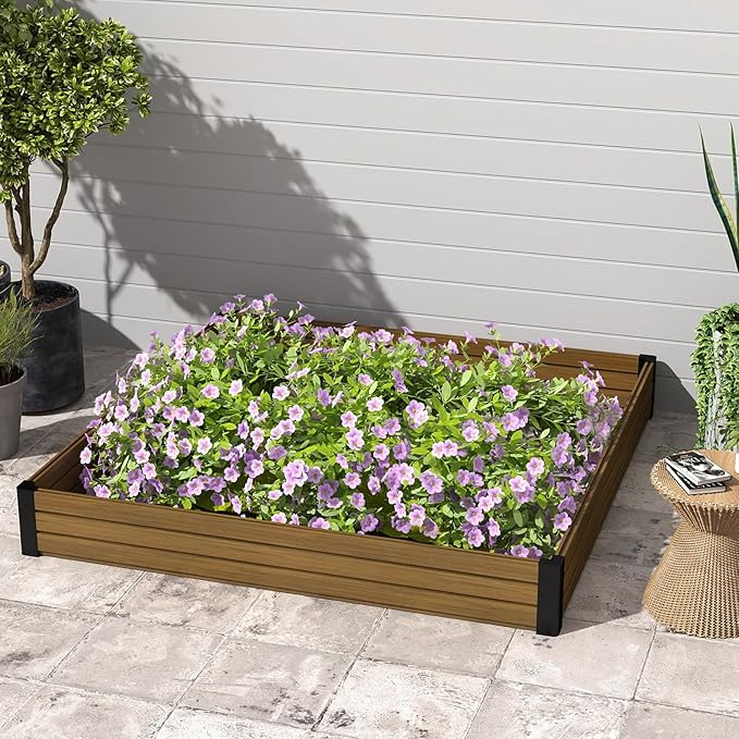 Composite Garden Planter Box with Open Base - Outdoor Raised Bed for Vegetables Flowers and Herbs Durable Eco Friendly Easy to Assemble Low Maintenance