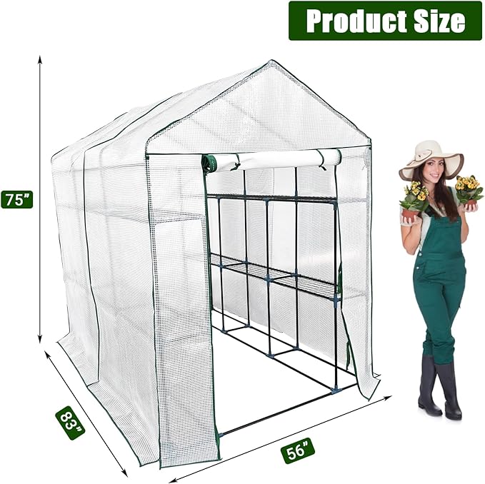 Walk-in Greenhouse for Outdoors Small Green House Outdoor with 3-Tier Shelves Roll-Up Zippered Door &amp Mesh Window All-Season Plant House for Vegetables Herbs Flowers for Patio Backyard Gardenin