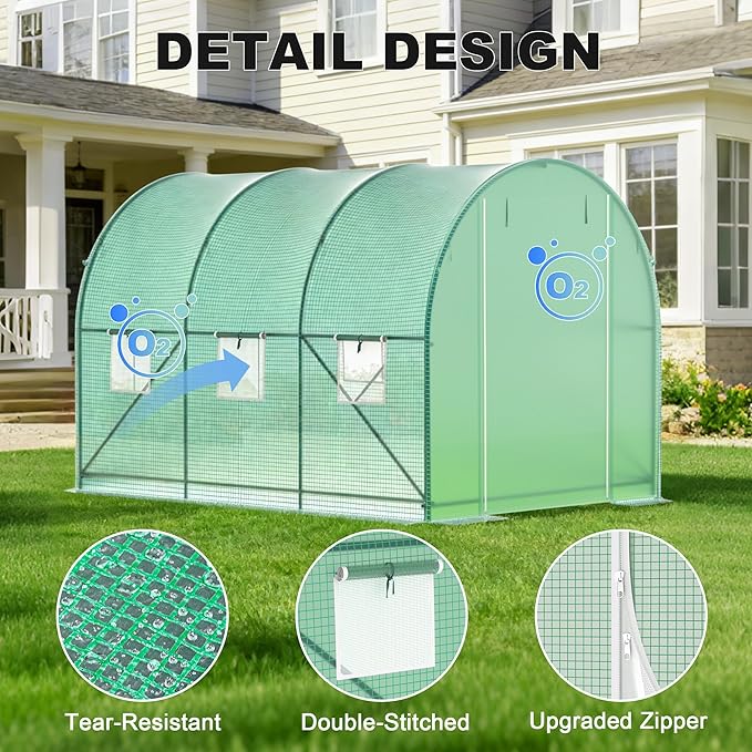 Greenhouses for Outdoors Walk-in Green Houses for Outside Heavy Duty Large Greenhouse with 6 Ventilated Screen Windows &amp Roll-up Door &amp Reinforced Frame (10×7×7 FT with Irrigation System)