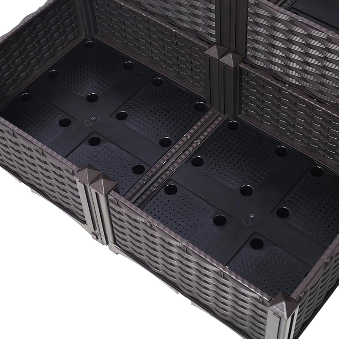 4 Piece Raised Garden Bed with Legs Self-Watering Planter Boxes for Flowers &amp Vegetables Brown